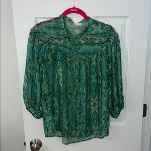 The Korner Green Patterned Women's Button Down Top